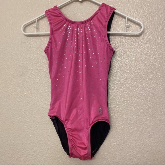 KB gymnastics acro tumbling spandex pink foil leotard child 9/10 - Picture 1 of 8
